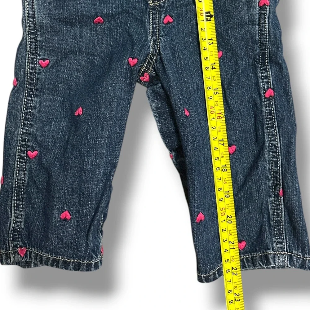 OshKosh B'Gosh Embroidered Vestbak Bib Overalls Cotton Dark Wash Hearts 9 Mos